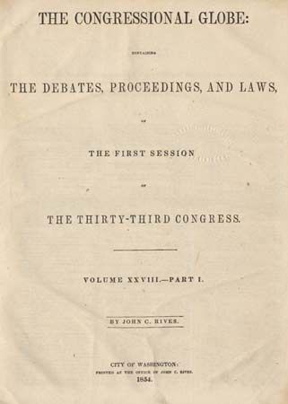 The Congressional Globe containing The Debates, Proceedings, and Laws of The First Session of The Thirty-Third Congress, Vol. XXVIII, Part I and II [together with] Appendix to The Congressional Globe Vol. XXXI