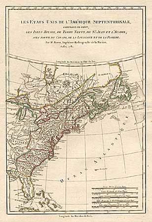 Les Etats Unis de l' Amrique Septentrionale, contenant en outre, les Isle Royale de Terre Neuve, de St. Jean et l'Acadie, avec Partie du Canada, de la Louisiane et de la Floride
