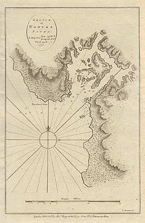 Sketch of Nootka Sound.  A. Ship Cove {Lat. 49.36'.N. Long. 233.18.E. Var. 17.49.E. 1778