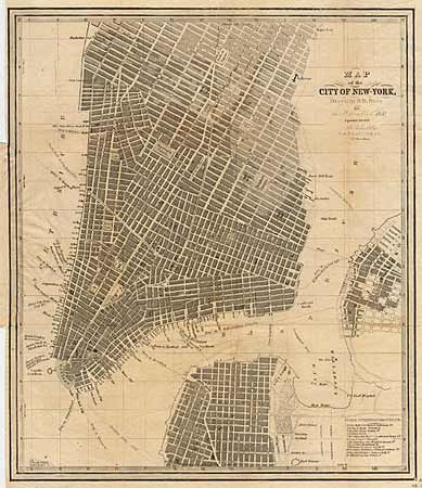 Map of the City of New York, Drawn by D.H. Burr, for New York as it was in 1850.  Population 450,000