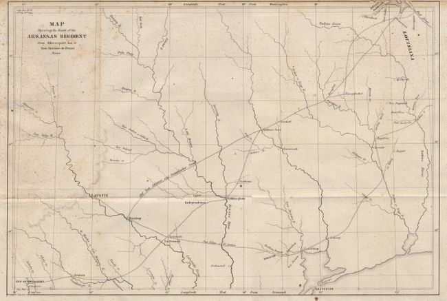 Map showing the route of the Arkansas Regiment from Shreveport, Louisiana to San Antonio de Bexar, Texas