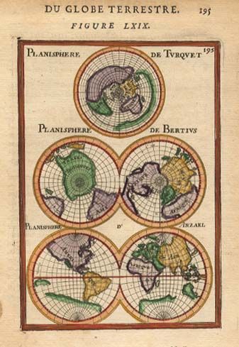 Planisphere de Turquet [on sheet with] Planisphere de Bertius [and] Planisphere d'Arzael