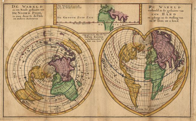 De Wareld in een Ronde Gedaante van de Noord Pool te Zien door G. De l'Isle en andere Auteuren [on sheet with] De Wareld Verbeeld in de Gedaante van een Hard en Geleege na de Stelling van de Hr. Guil de l'Isle