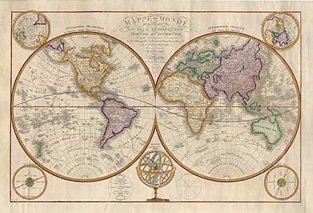 Mappe-Monde divise en deus Hmispheres Oriental et Occidental