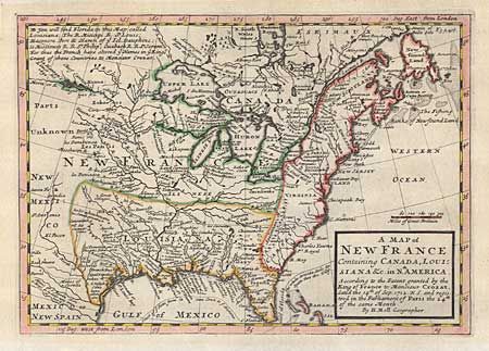 A Map of New France Containing Canada, Louisiana &c. in Nth. America According to the Patent granted by the King of France to Monsieur Crozat, dated the 14th of Sep. 1712 N.S. and registered in the Parliament of Paris the 24th of the same Month