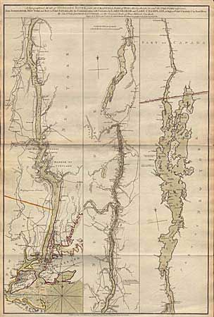 A Topographical Map of Hudson's River  from Sandy-Hook  to Fort Edward, also the Communication with Canada by Lake George and Lake Champlain, as high as Fort Chambly on Sorel River