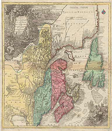 Partie Orientale de la Nouvelle France ou du Canada avec l' Isle de Terre-Neuve et de Nouvelle Ecosse Acadie et Nouv. Angleterre