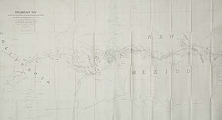 Preliminary Map of the Western Portion of the Reconnaissance and Survey for a Pacific Railroad Route near the 35th Par.  Made by Capt. A.W. Whipple T.E. in 1853-4