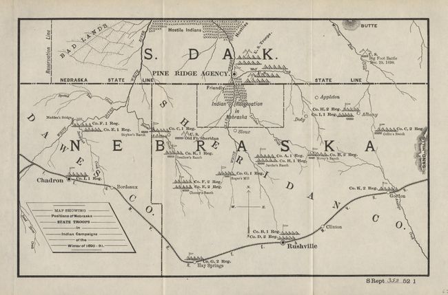 Map showing positions of Nebraska State Troops in Indian Campaigns, of the winter of 1890-1891