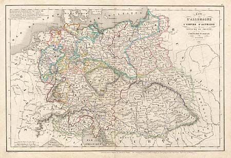Carte de l' Allemagne comprenant l' Empire d' Autriche, le Rayaume de Prusse, la Confderation Germanique et la Pologne
