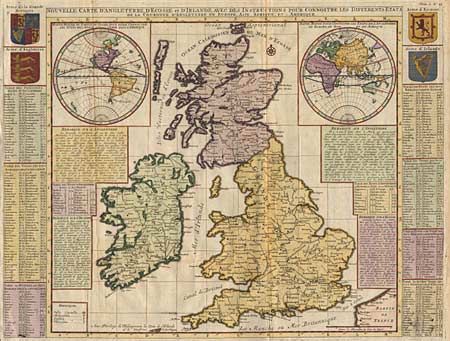 Nouvelle Carte d' Angleterre, d' Ecosse, et d' Irlande, avec des Instructions pour connoitre les differents etats