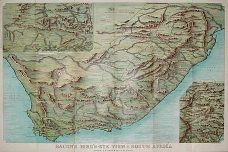 Bacon's Bird's-Eye View of South Africa with enlarged views of Natal, and Mafeking to Pretoria