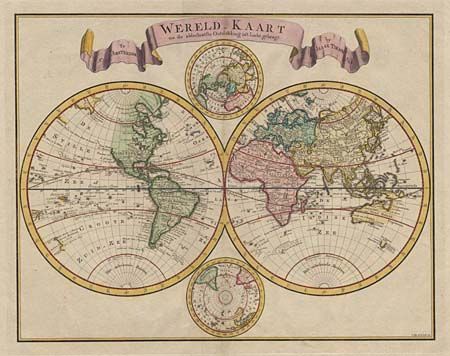 Wereld Kaart na de alderlaatste Ontdekking in't Licht gebragt.