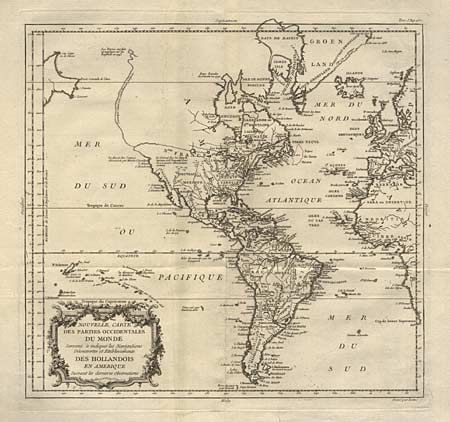 Nouvelle Carte des Parties Occidentales du Monde, Servant   indiquer les Navigations Dcouvertes et Etablissements