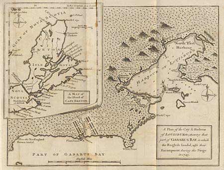 A Plan of the City & Harbour of Louisburg; shewing that part of Gabarus Bay in which the English landed, also their Encampment during the Siege in 1745