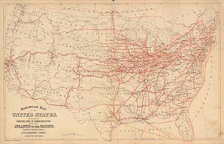 Railroad Map of the United States, Showing the Through Lines of Communication From the Atlantic to the Pacific. Together with the various Steamship Lines along the Seaboard
