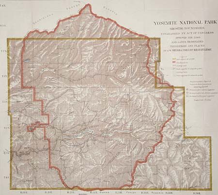 Yosemite National Park Showing Boundaries Established by Act of Congress approved Feb. 7,1905 and Lands Eliminated therefrom and placed in the Sierra Forest Reservation