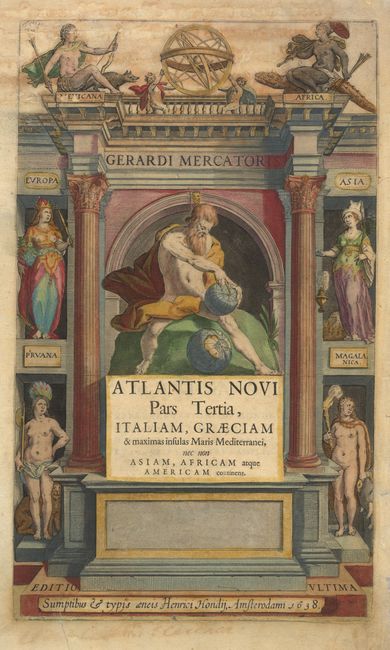 Atlantis Novi Pars Tertia, Italian, Gaecian & maximas insulas Maris Mediterranei nce son Asiam, Africam atque Americam continens