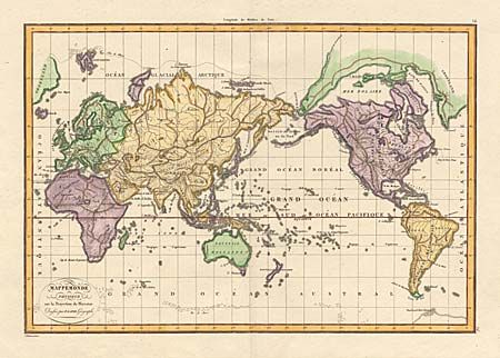 Mappemonde Physique sur la Projection de Mercator