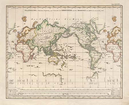 Planiglob in Mercators Projection, zur Uebersicht der Erdflche und der Seereisen, von Ad. St.