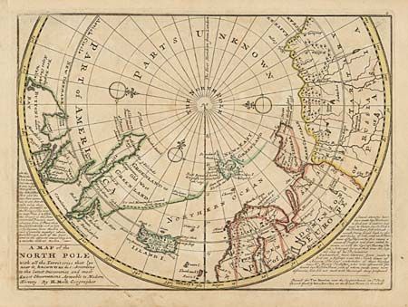 A Map of the North Pole with all the Territories that lye near it, known to us & c.