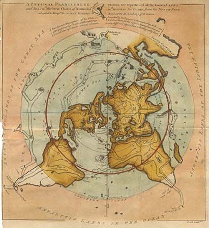A Physical Planisphere wherein are represented all the known Lands and Seas with the Great Chains of Mountains w'ch traverse the Globe from the North Pole