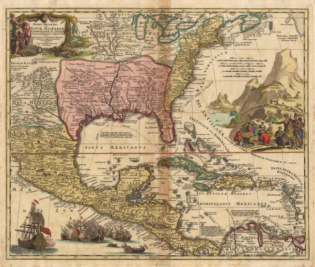 Regni Mexicani Seu Novae Hispaniae, Ludovicianae, N. Angliae, Carolinae, Virginiae, et Pennsylvaniae nec non Insularum Archipelagi Mexicani in America Septentrionali accurata Tabula