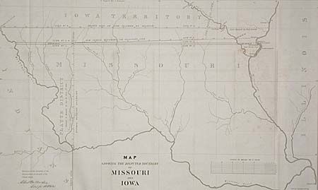 Map showing the Disputed Boundary between Missouri and Iowa