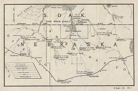Map showing positions of Nebraska State Troops in Indian Campaigns, of the winter of 1890-1891