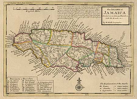 The Island of Jamaica Divided into its Principal Parishes With the Roads & c.