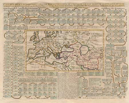 Carte pour servir d' introduction  a l'Histoire Romaine et a celle de l'Empire ou l'on fait observer le Genealogie de Cesar d' Auguste et de Constantin..