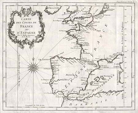 Carte des Costes de France et d' Espagne