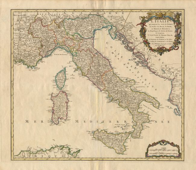 L'Italie qui comprend les Etats de Piemont, les Duche's de Milan, de Parme, de Modene, de Mantoue & c., les Republiques de Genes, de Venise, de Luques & c. le Grand Duche de Toscane, l' Etat du Saint-Siege, le Royaumede Naples, et les Isles de Corse..