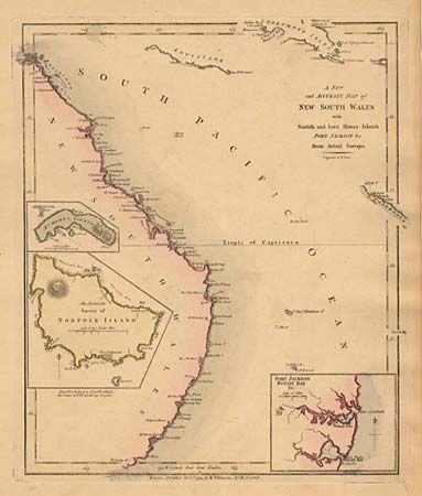 A New and Accurate Map of New South Wales with Norfolk and Lord Howes islands Port Jackson & c. from Actual Surveys