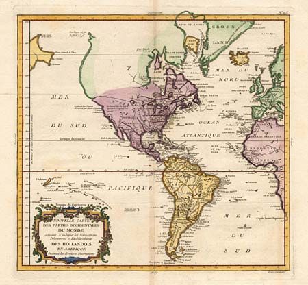 Nouvelle Carte des Parties Occidentales du Monde. Servant a indiquer les Navigations, Decouvertes et Etablissements Des Hollandois en Amerique