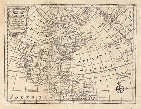 An Accurate Map of North America, Drawn from the best Modern Maps and Charts and regulated by Astron. Observat. By Eman. Bowen, Geogr. To his Majesty.