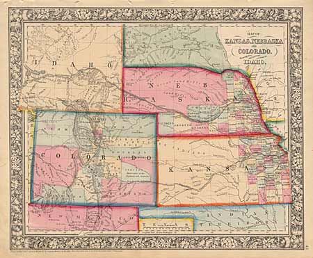Map of Kansas, Nebraska and Colorado. Showing also the Eastern portion of Idaho
