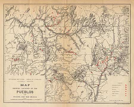 Map of the Province of Tusayan, Arizona surveyed by A.L. Webster, 1881 [together with]  Map showing the location of the Pueblos of Arizona and New Mexico