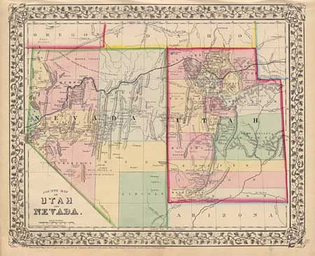 County Map of Utah and Nevada