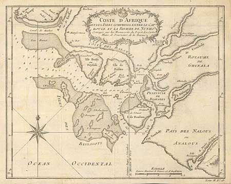 Coste D' Afrique et les Isles comprises entre le Cap Rouge et la Riviere de Nunho Corrigee sur les Manuscrits du Depot des cartes, Plans, et Journeaux de la Marine