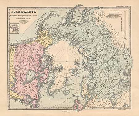 Polar-Karte enthaltend: die Lander u. Meere vom Nord-Pol bis die 50 N. Br.  u. weiter