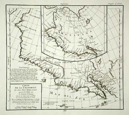 Carte de la Californie et des Pays Nord-Ouest separes de l' Asie par le detroit d' Anian, extraite de deux cartes publiees au commencement du 17e siecle