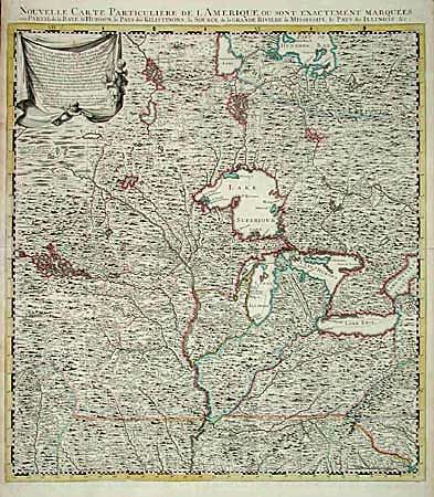 Nouvelle Carte Particuliere de l' Amerique, ou sont Exactement Marquees, une Partie de la Bay d' Hudson, le Pays des Kilistonons, la Source de la Grande Riviere de Mississipi, le Pays des Illinois &c.