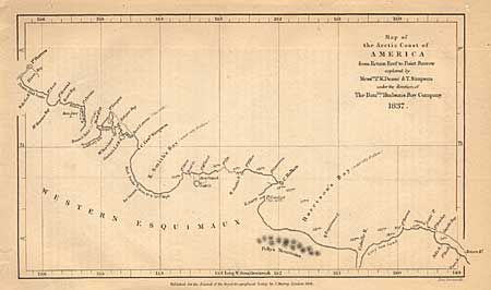 Map of the Arctic Coast of America from return Reef to Point Barrow explored by Mess.rs P.W. Dease & T. Simpson under the direction of the Hon.ble Hudson's Bay Company