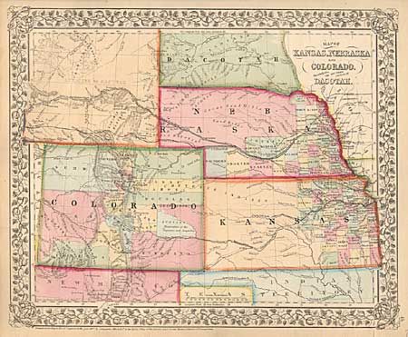 Map of Kansas, Nebraska and Colorado showing also the Southern portion of Dacotah