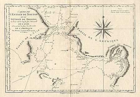 Carte de l' Entree de Norton et du Detroit de Bhering ou l' on voit le Cap le plus Oriental de l' Asie, et la pointe la plus Occidentale de l' Amerique