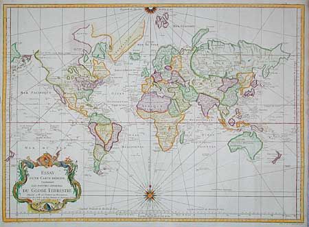 Essay d' une Carte Reduite Contenant les parties connuees Du Globe Terrestre