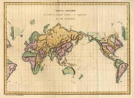 Mappa-Mondo per indicare la principale costruzione, e la configurazione De Due Continenti