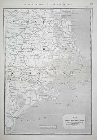 Map of the Pamlico and Albemarle Sounds, embracing portions of Virginia and North Carolina, with their strategic points and railway connections