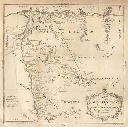 Carte Du Cours des Rivieres de Faleme et Sanaga Dans le Pays de Bambuc et Tamba Awra